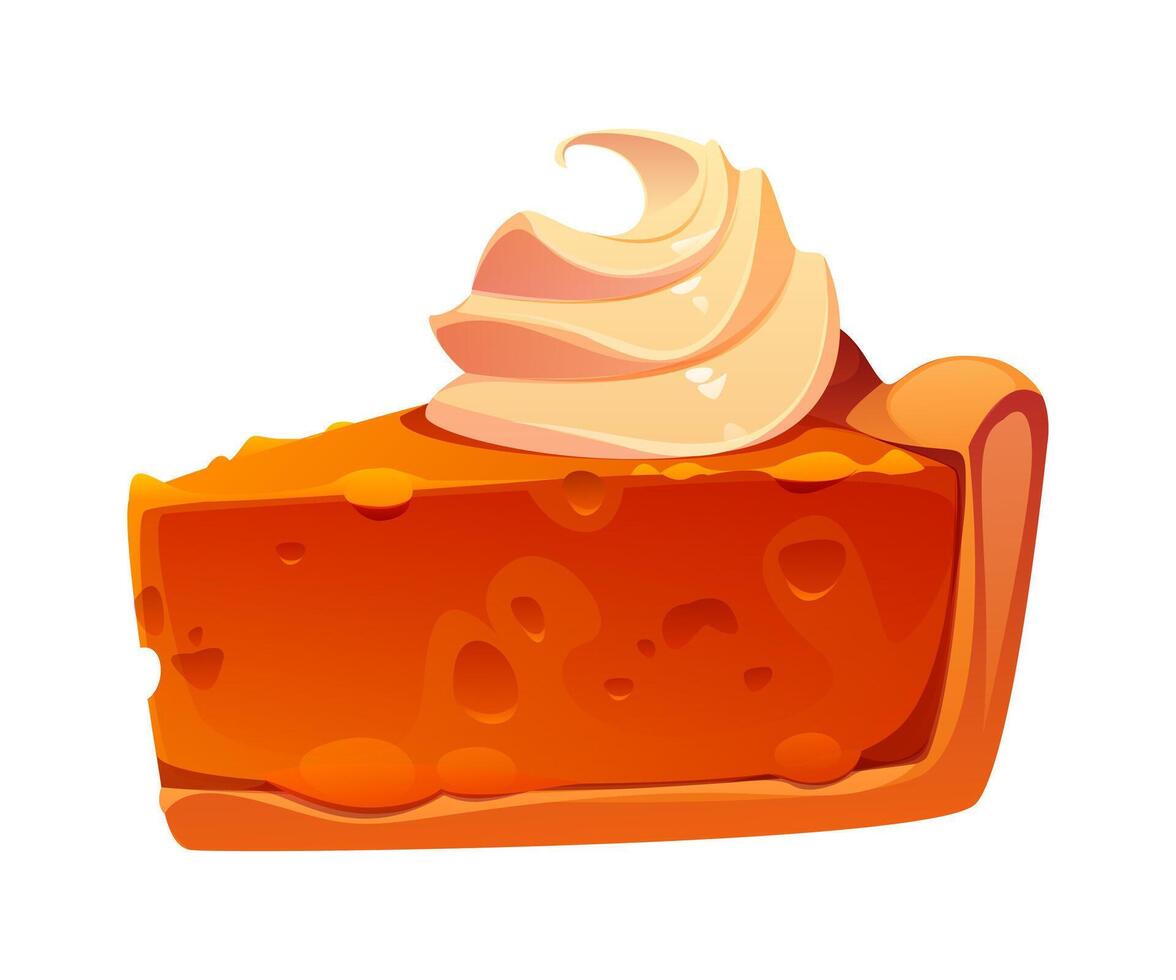 Cartoon pumpkin pie slice with a whipped cream vector