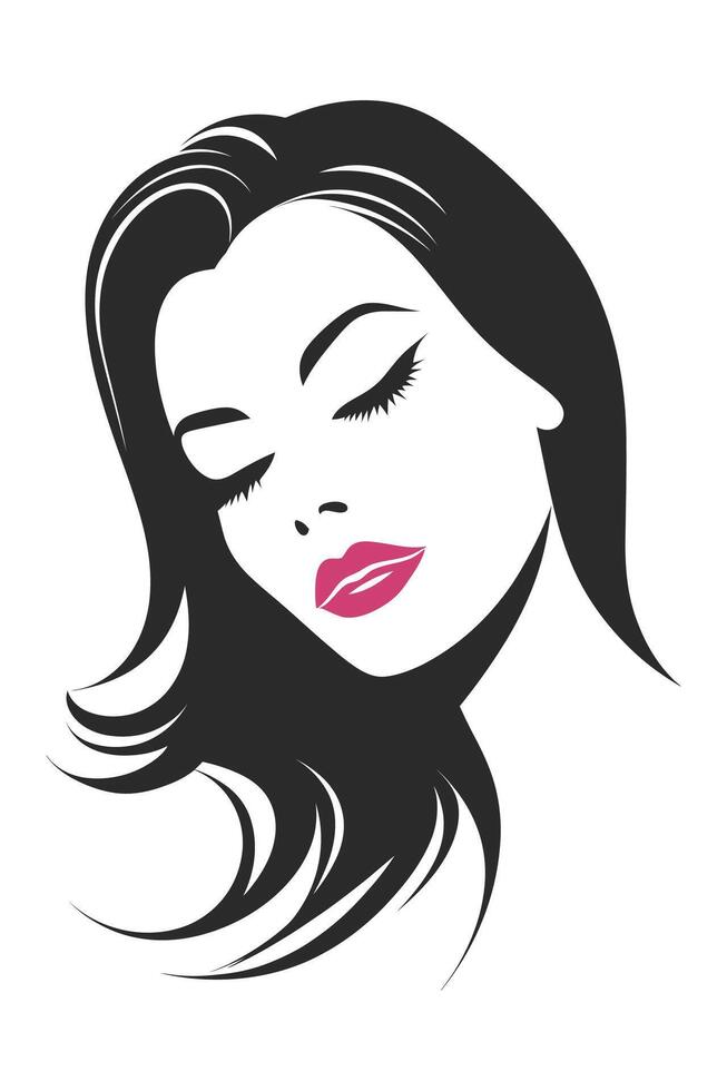 Beautiful woman with long hair and pink lips vector