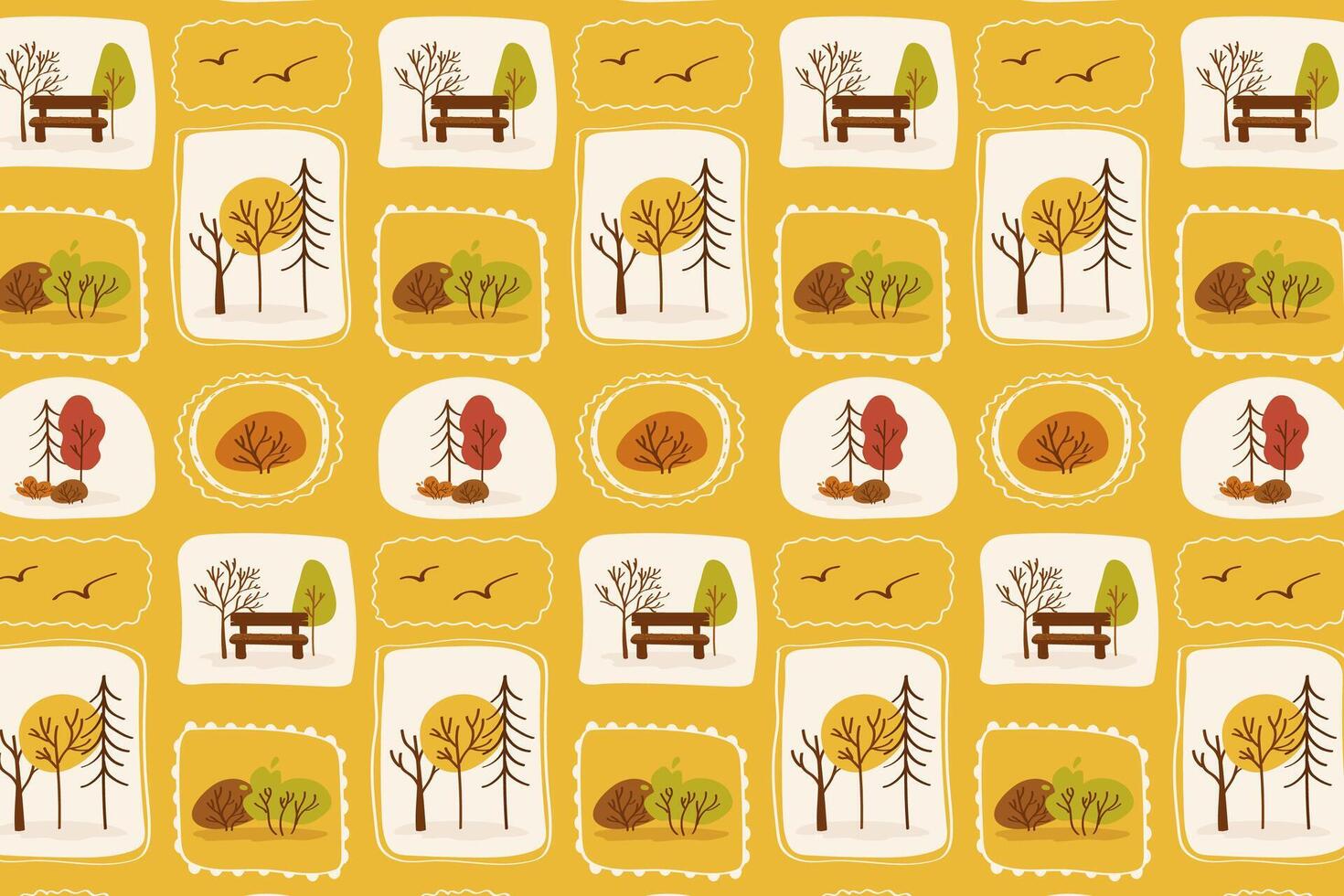 Colorful tree and bench pattern vector