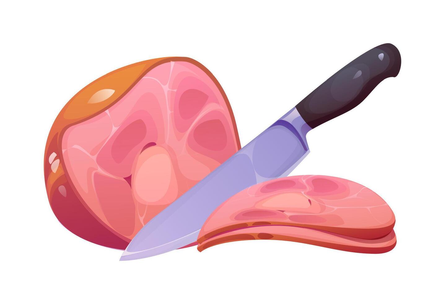 Cartoon ham with slicing knife, cook food process vector