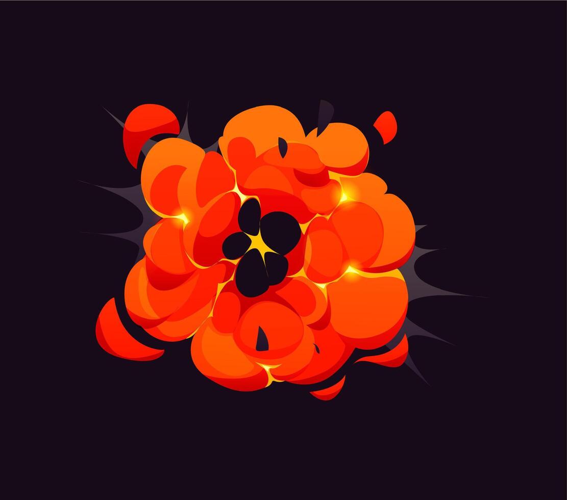 Cartoon bomb explosion fire blast comic effect vector