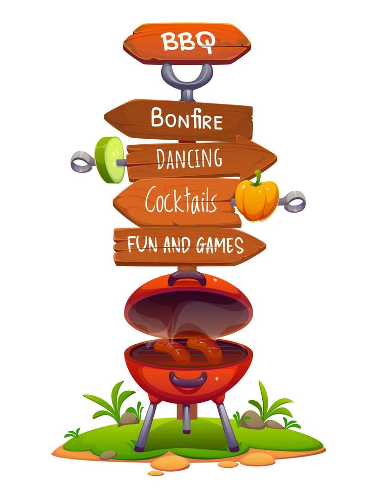 Bbq party signboard, barbeque directional sign vector