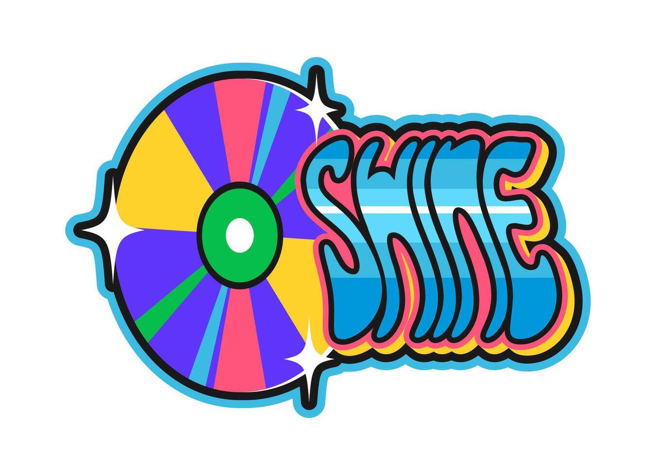 Computer compact disc Y2K groovy sticker vector
