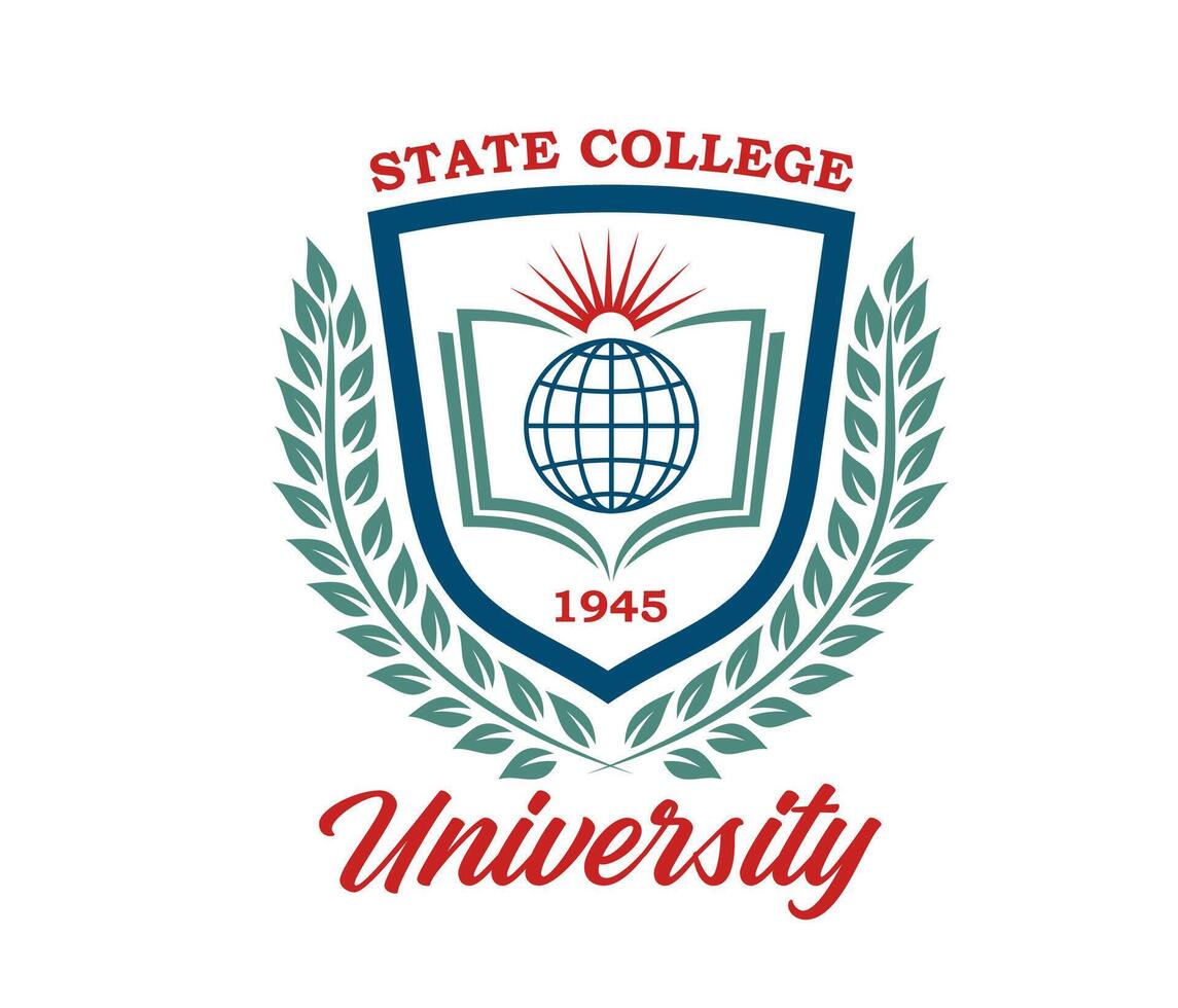 University college icon, emblem with globe vector