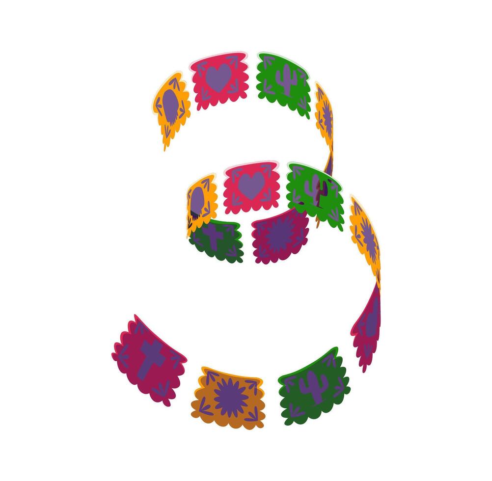 Day of the Dead font papel picado digit 3 three vector