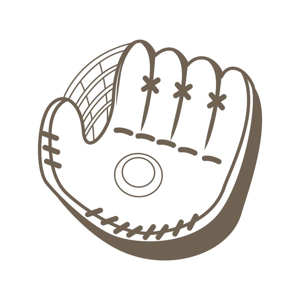 A black and white drawing of a baseball glove on white vector