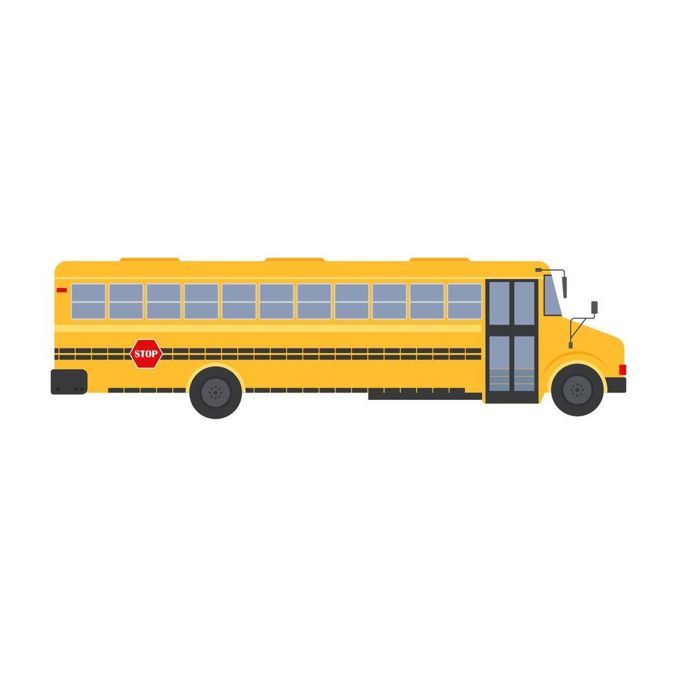 A fleet of bright yellow school buses lined up in neat rows under a clear sky. Vibrant vehicles ready for a day of learning and travel. vector