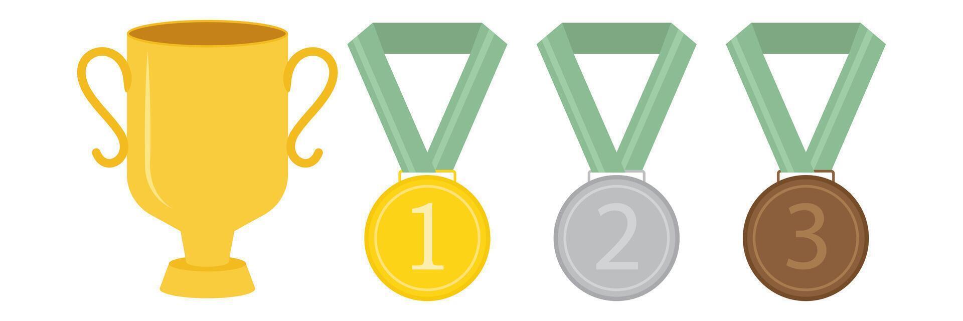 Trophy with gold, silver, and bronze medals vector