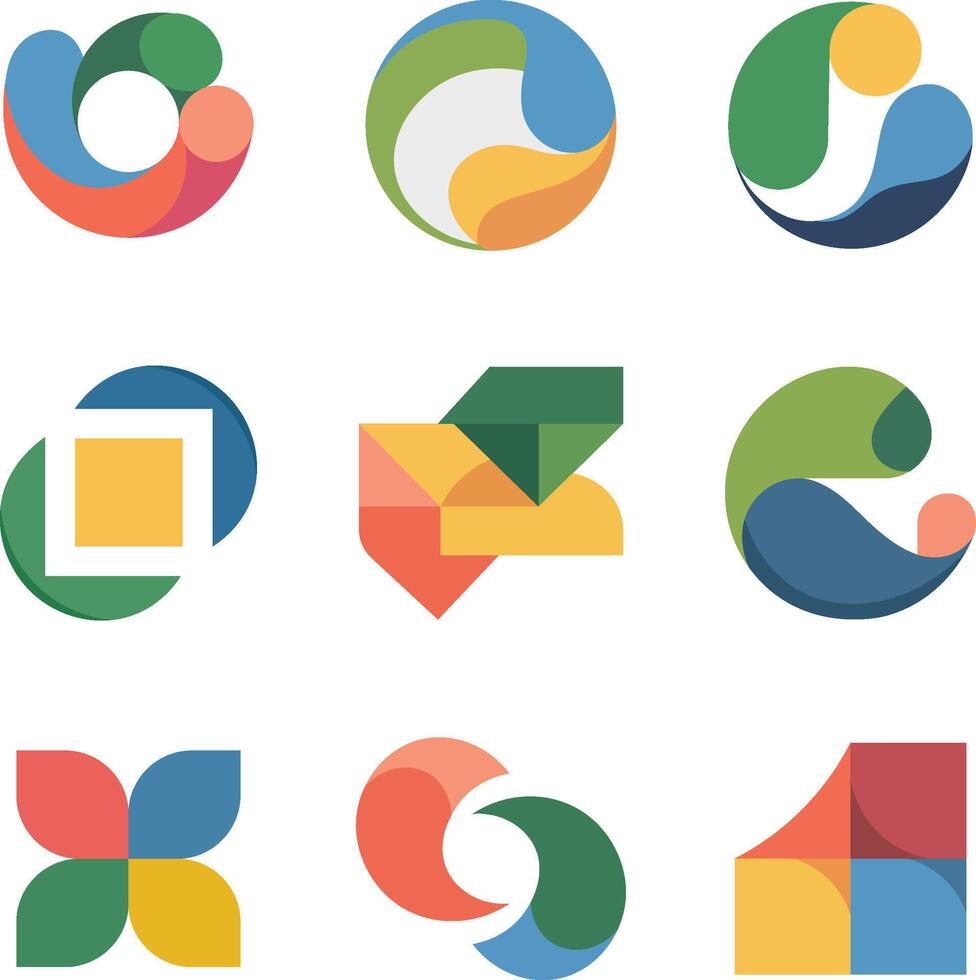Colorful abstract geometric logos and icons collection perfect for branding and creative design projects vector