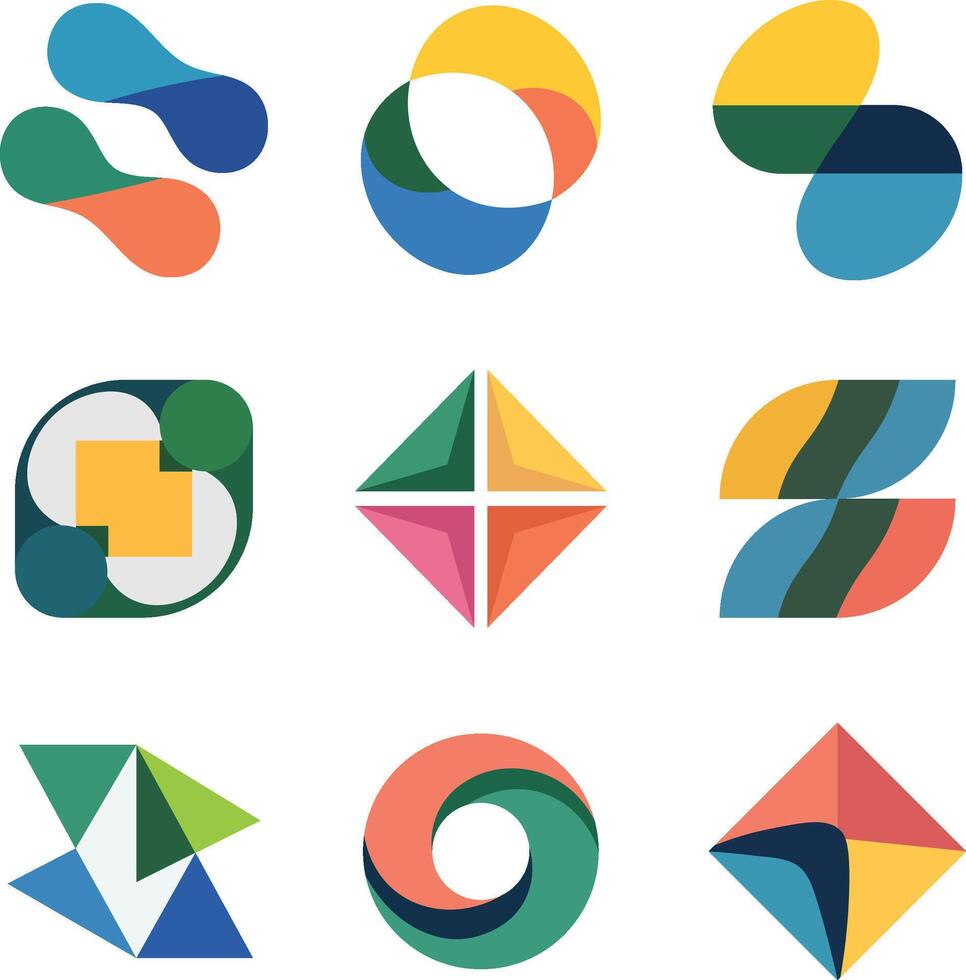 Collection of colorful abstract geometric shapes and logos for branding and design purposes vector
