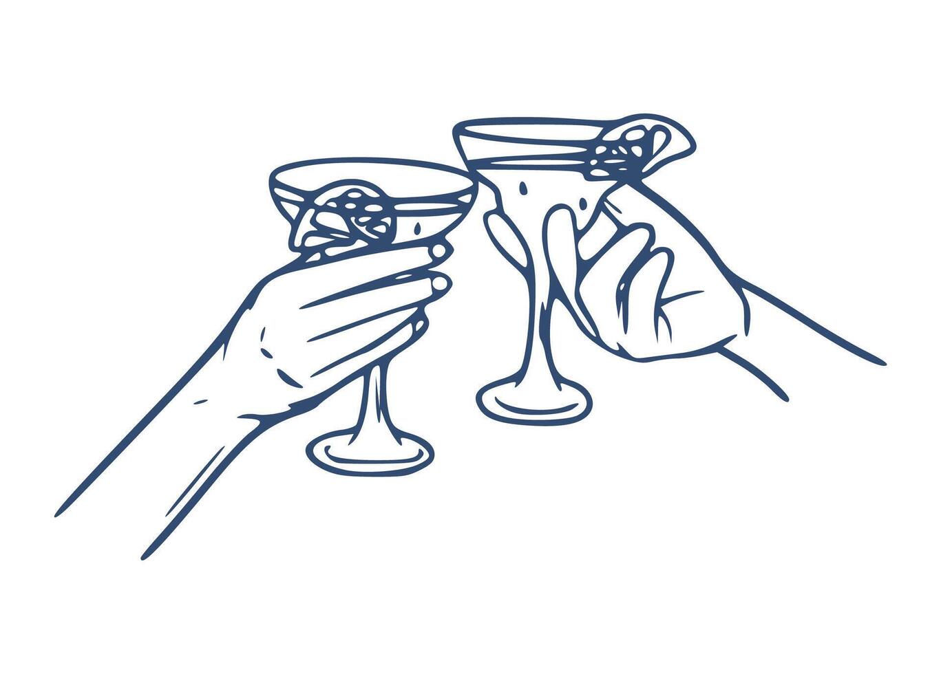 Cheers Hand Drawn Line Art - Cocktail Drinking vector