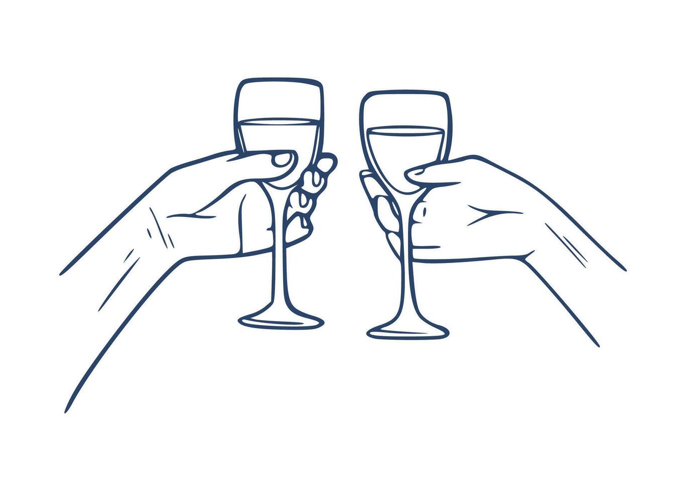 Elegant Hands Holding Glasses - Wine Toast Minimal Line Drawing vector