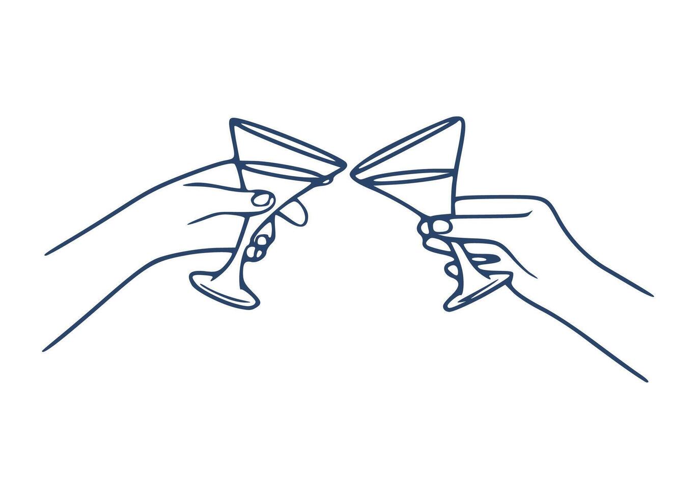 Two Human Hands in Cheers Pose - Line Art Celebration Concept vector