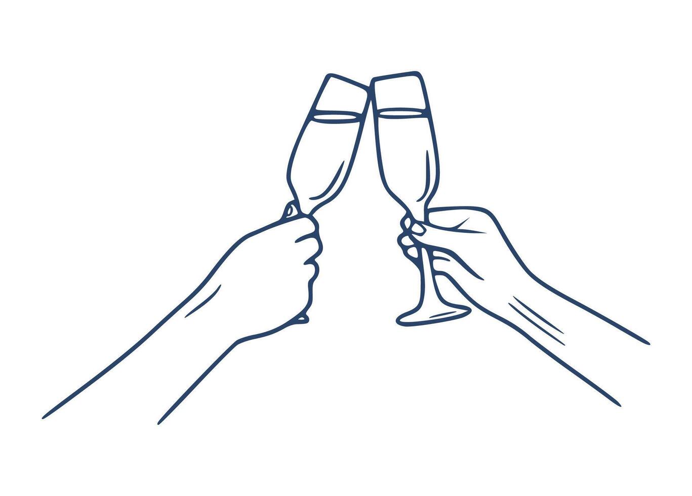 Minimalist Hand Drawing of Crossed Hands Holding Champagne Glasses vector