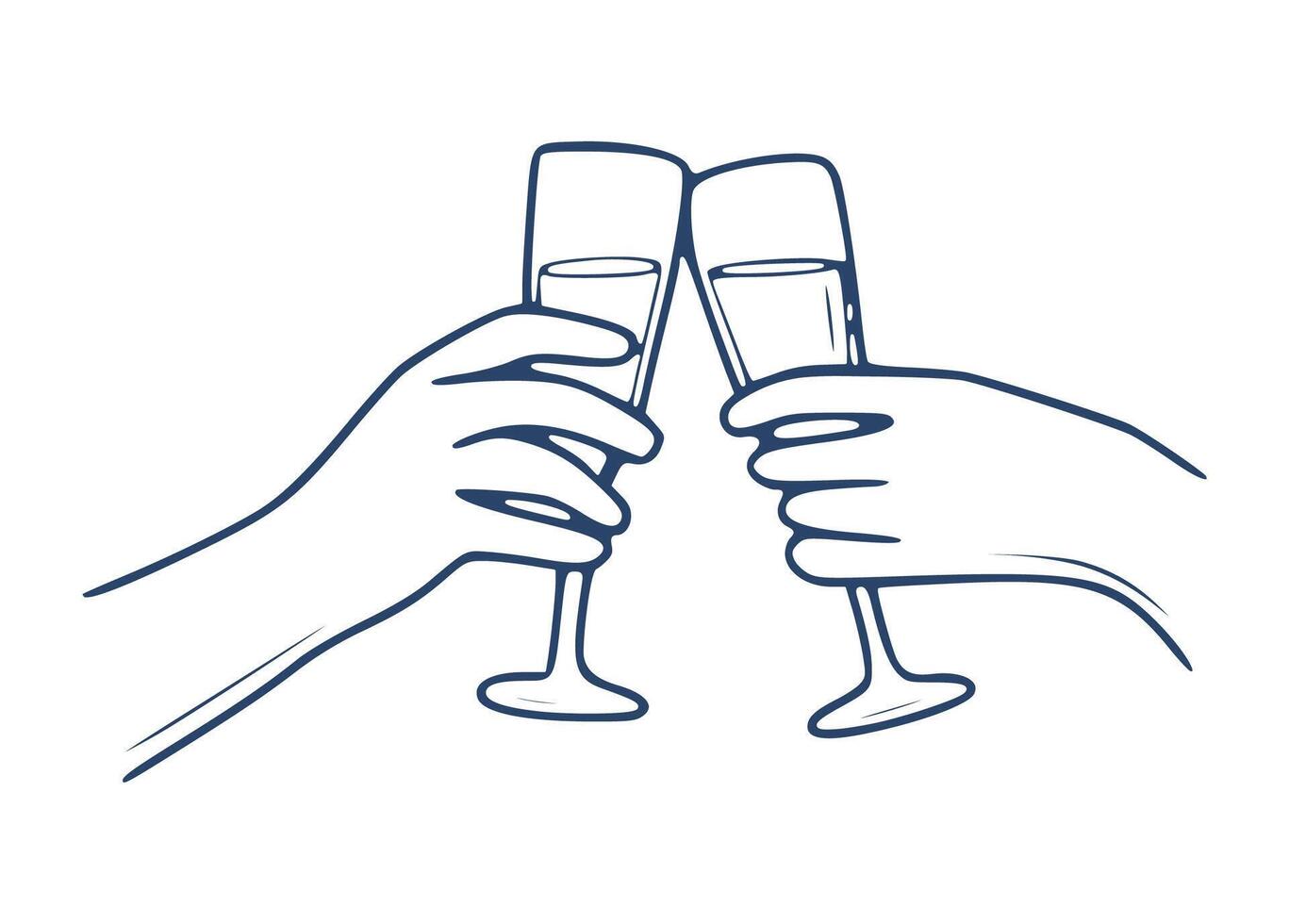 Hand-Drawn Toasting Hands with Champagne Glasses - Minimalist Style vector