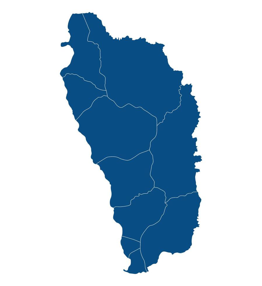 Dominica map regions. Map of Dominica regions in blue color vector