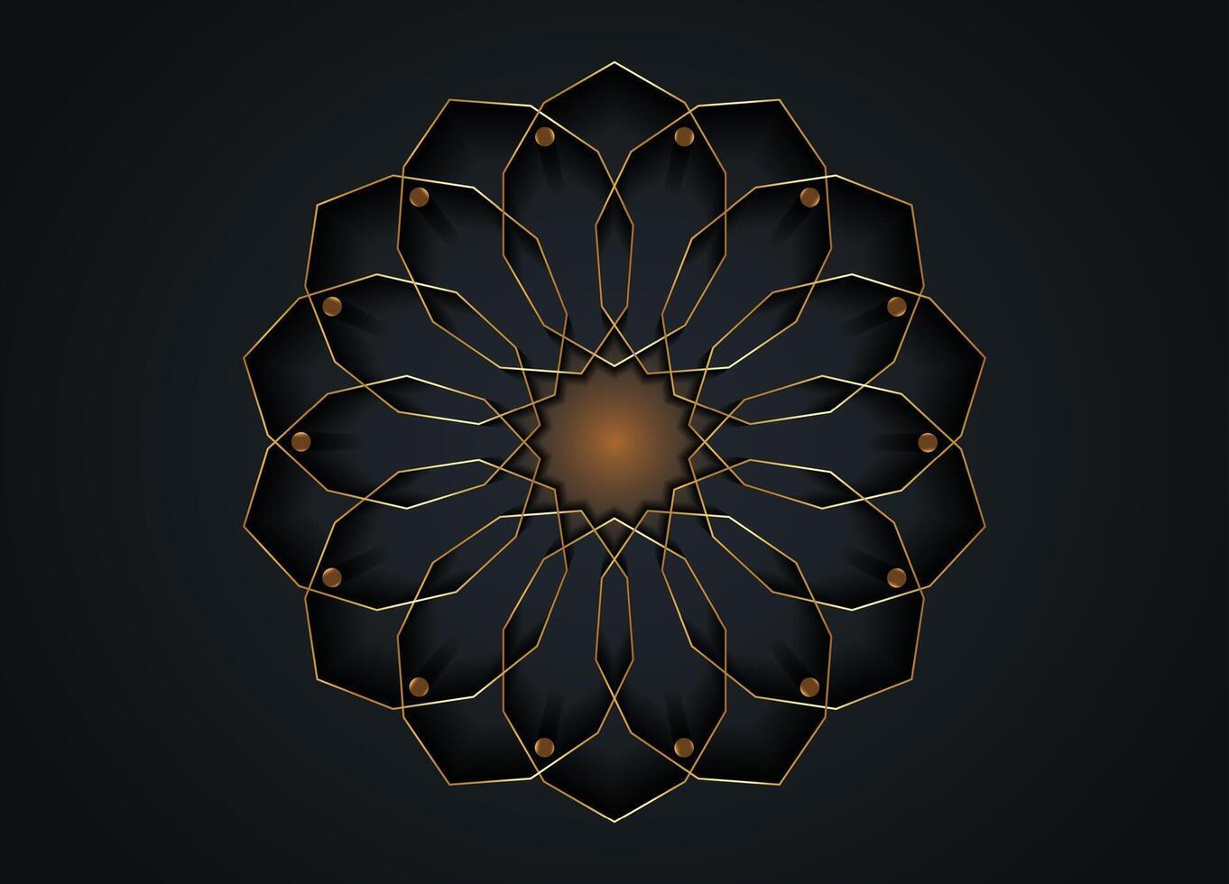 Gold Luxury Sacred Mandala template. Flower round design element isolated on black background. Circle pattern in golden color. illustration for logo, monogram vector