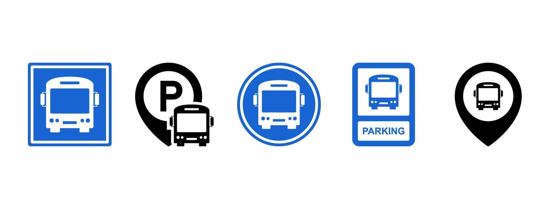 Bus parking icon set. Parking place symbol. Parking and traffic sign. illustration. vector