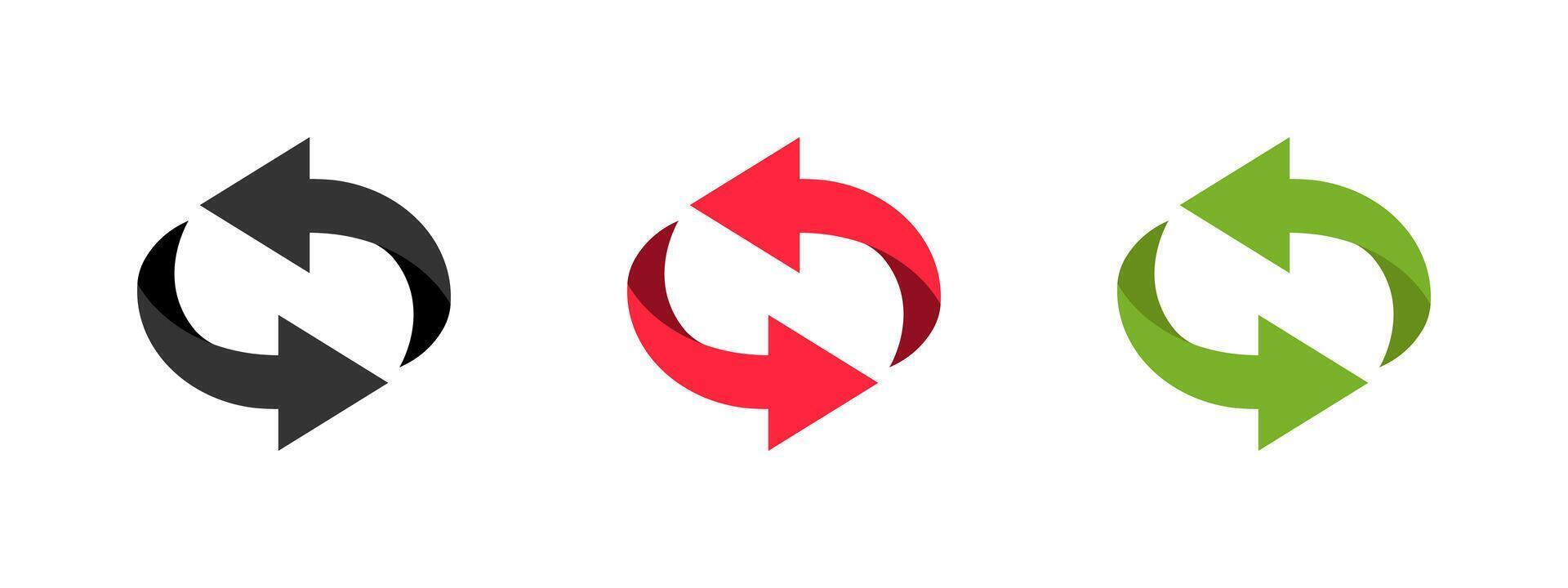 Arrow icon set. Rotation arrows. Circle arrow icon set. Symbol of reload, refresh, loading, recycle and repeat. Interconnecting round arrow icons set. illustration. vector
