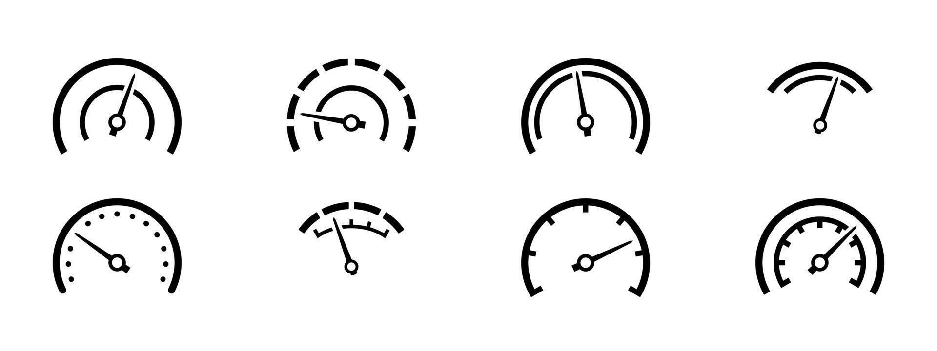 Speedometer icon set. Speed indicators with arrows. Internet speed, gauge, dashboard, indicator, tachometer, scale. Credit score indicator. Risk levels meter icon. illustration. vector