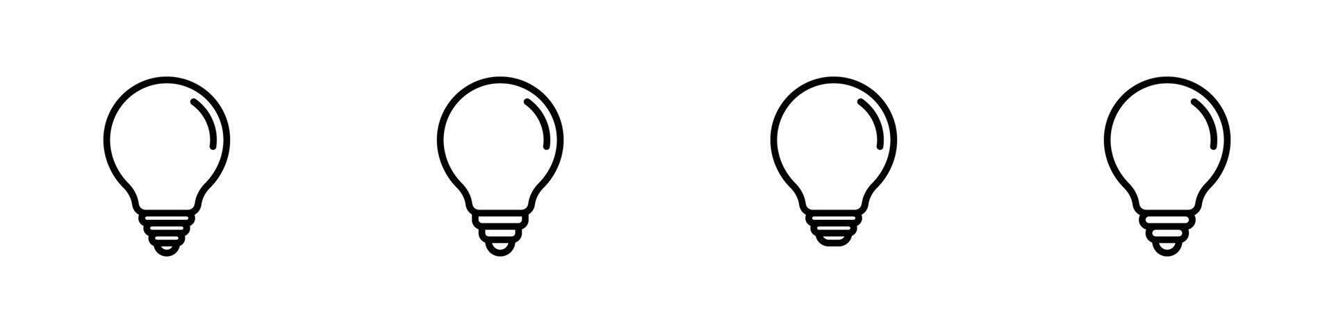 Lightbulb icon set. Idea symbol. Light, innovation, solution, creative thinking, electricity. vector