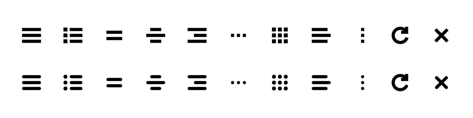 Website navigation menu icon set. Burger buttons icons. illustration. vector