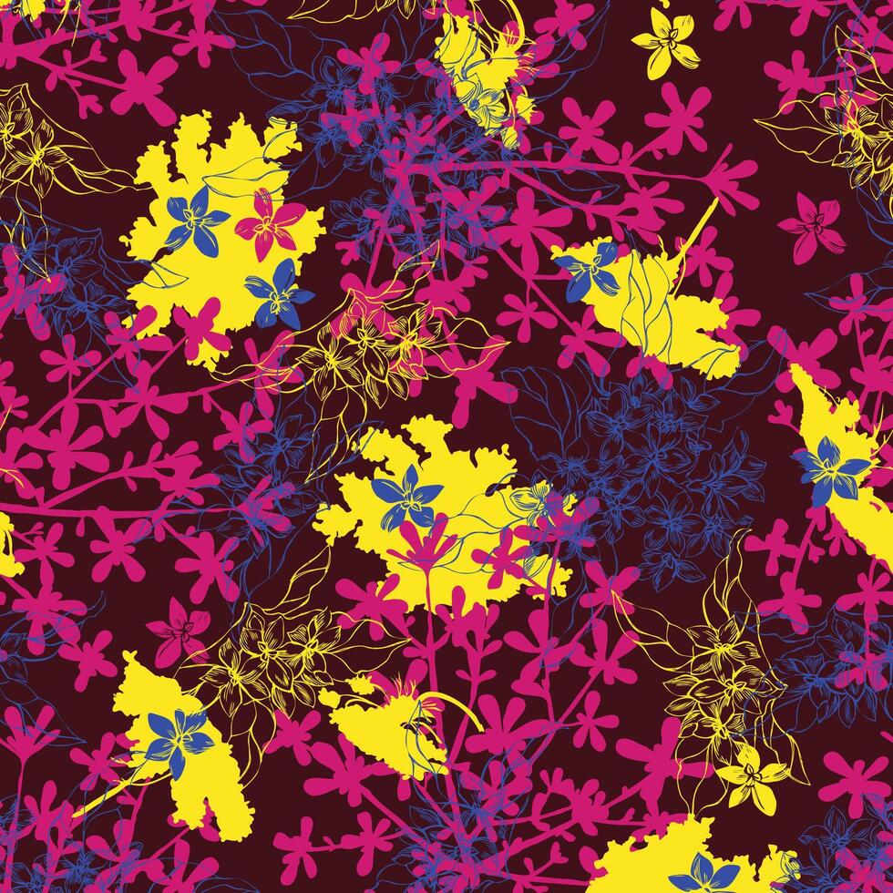 Colorful floral pattern on dark background vector
