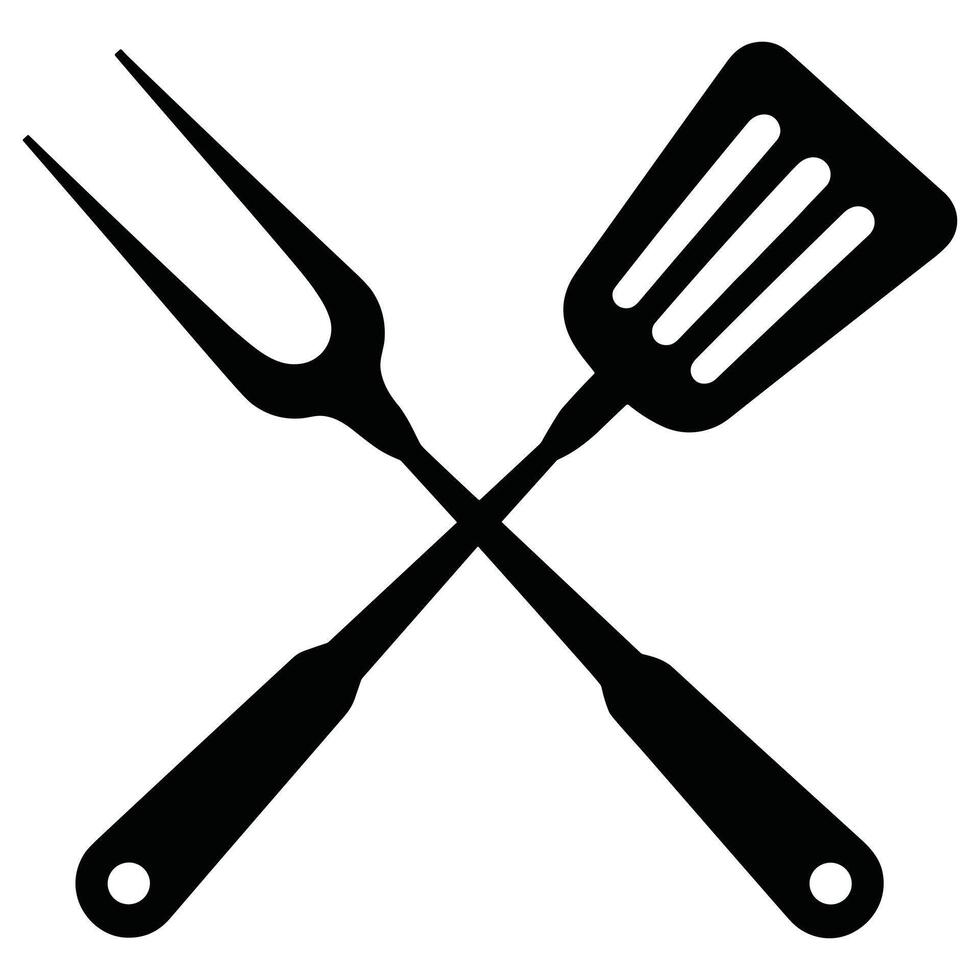 Crossed bbq spatula and fork silhouette for grilling vector