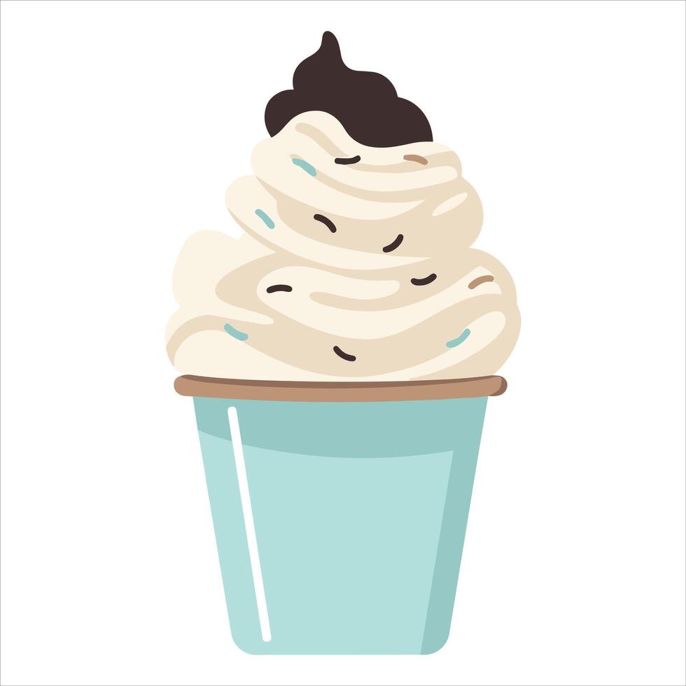 Delicious ice cream sundae with whipped cream and chocolate topping vector