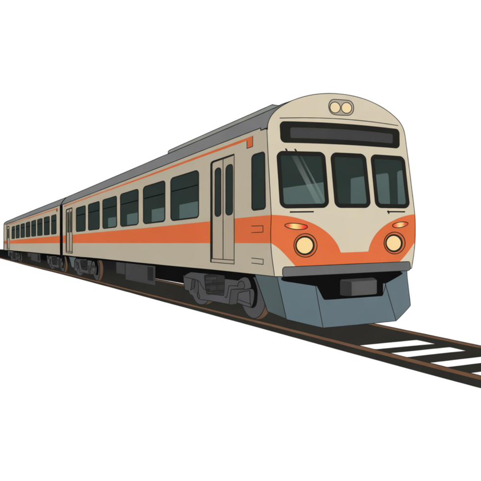 Commuter Train Moving on Tracks png