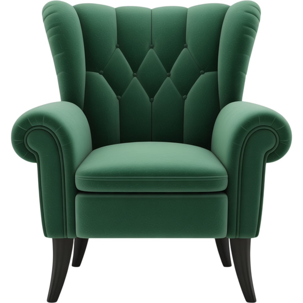 Green Upholstered Armchair with Button Tufted Design png