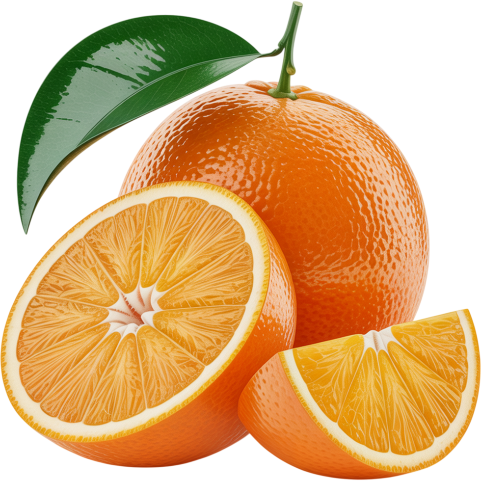 Fresh Orange Sliced in Half with Leaf png