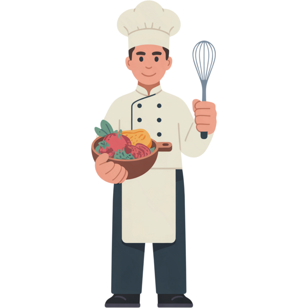 Male Chef Holding Bowl with Whisk png