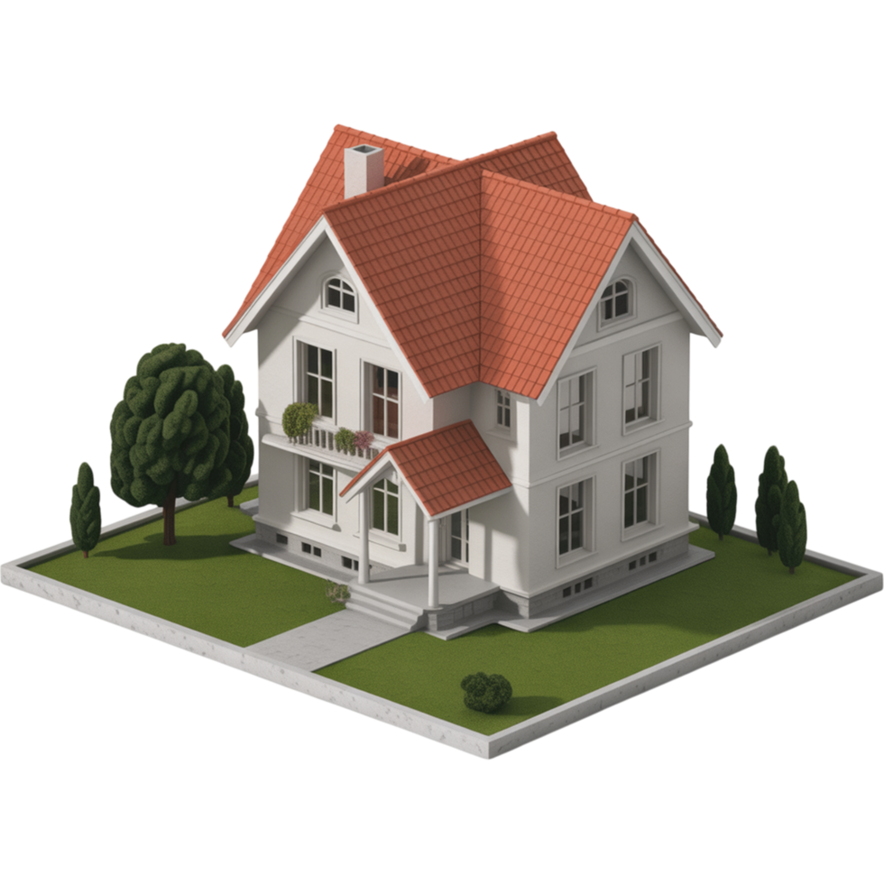 Modern Suburban House with Garden Front View png