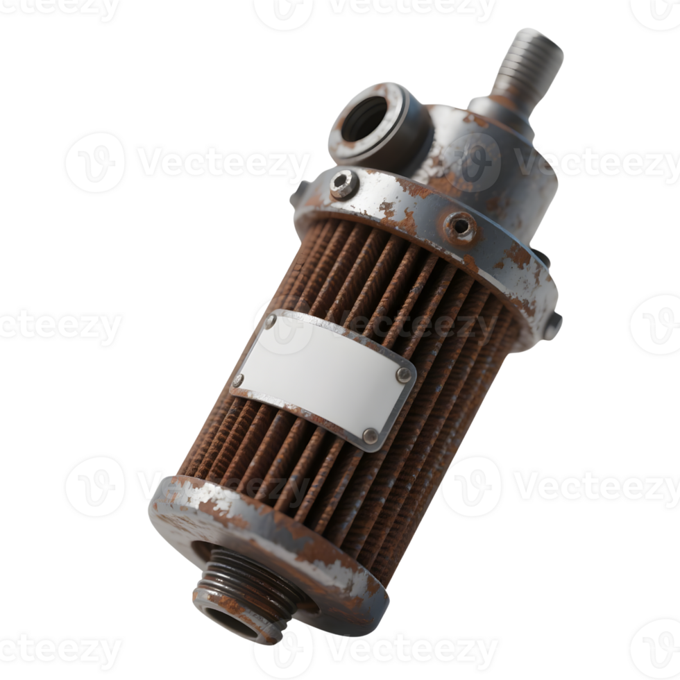 A rusty engine filter is isolated on transparent background png