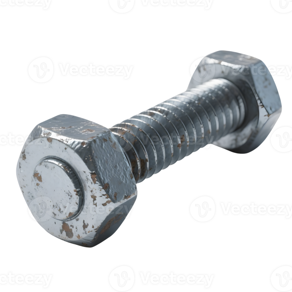 A shiny metal bolt and nut isolated on transparent background png
