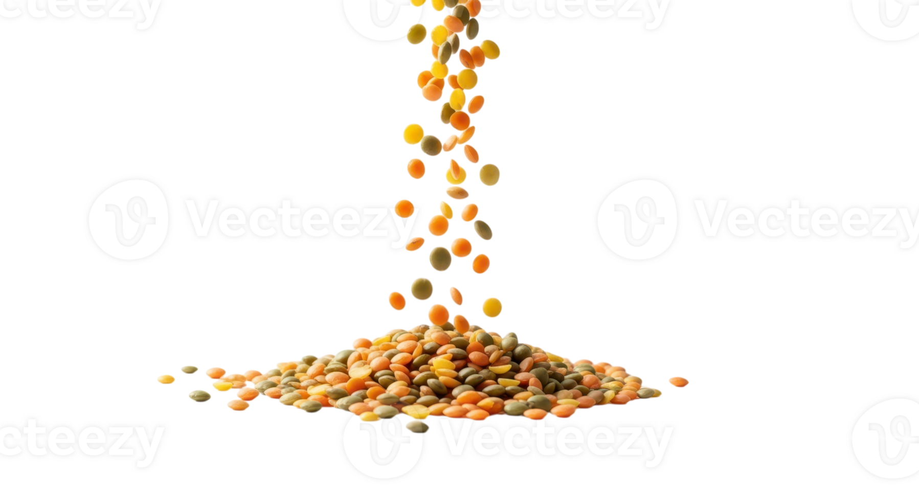 Colorful lentils falling onto a pile, isolated on transparent background png