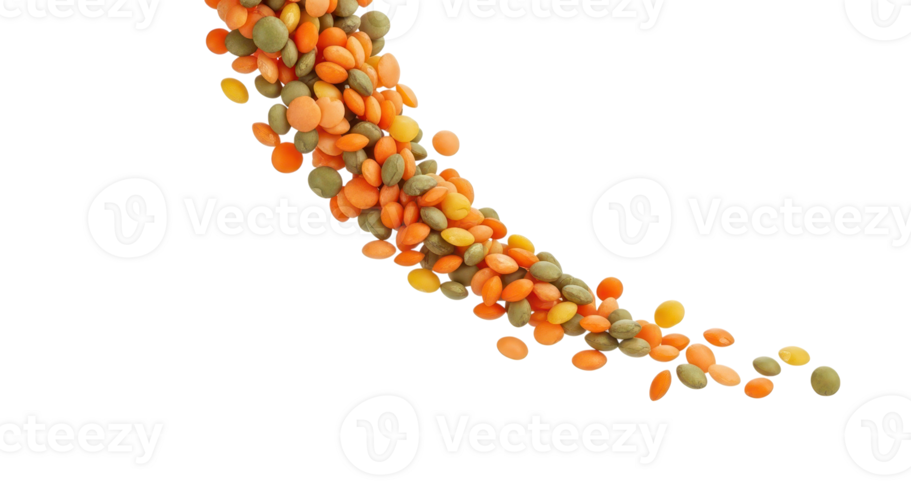 Orange and green lentils falling isolated on transparent background png