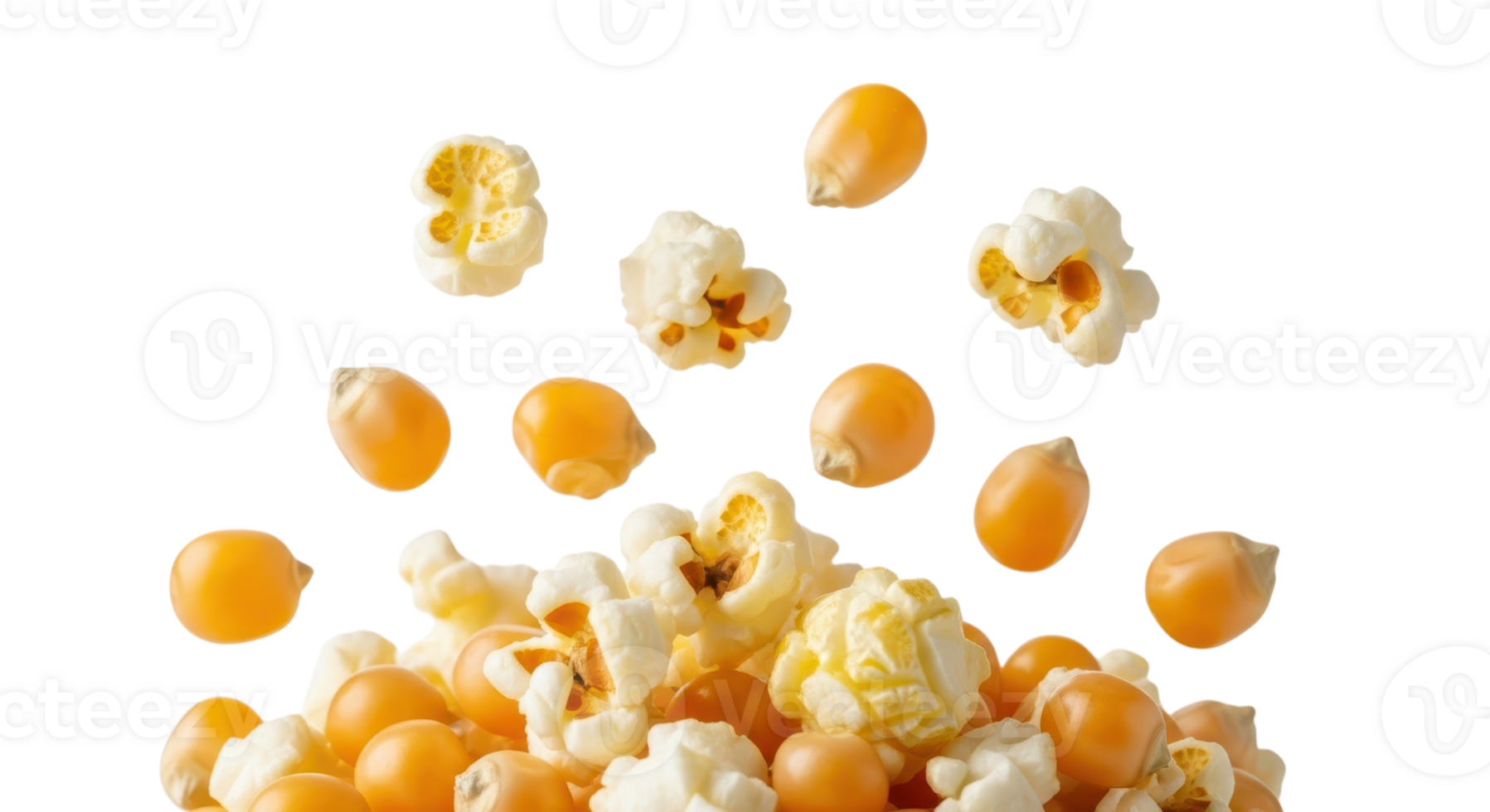 A delightful mix of popcorn and corn kernels isolated on transparent background png
