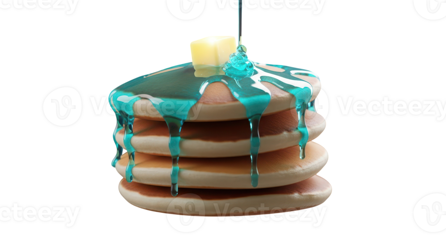 Stack of pancakes with butter and syrup isolated on transparent background png