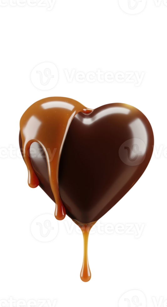 Chocolate heart with caramel isolated on transparent background png