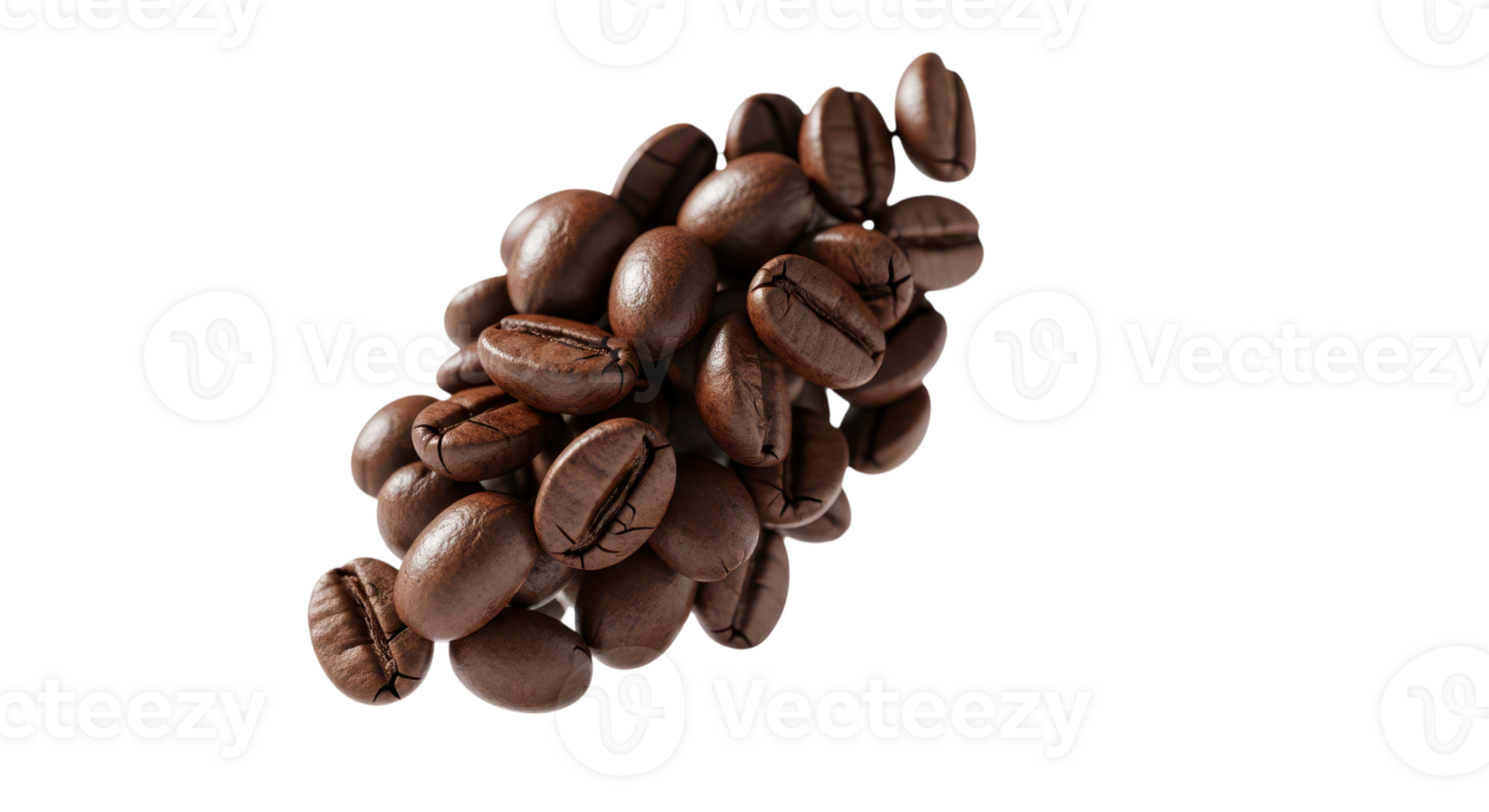 A pile of roasted coffee beans isolated on transparent background png