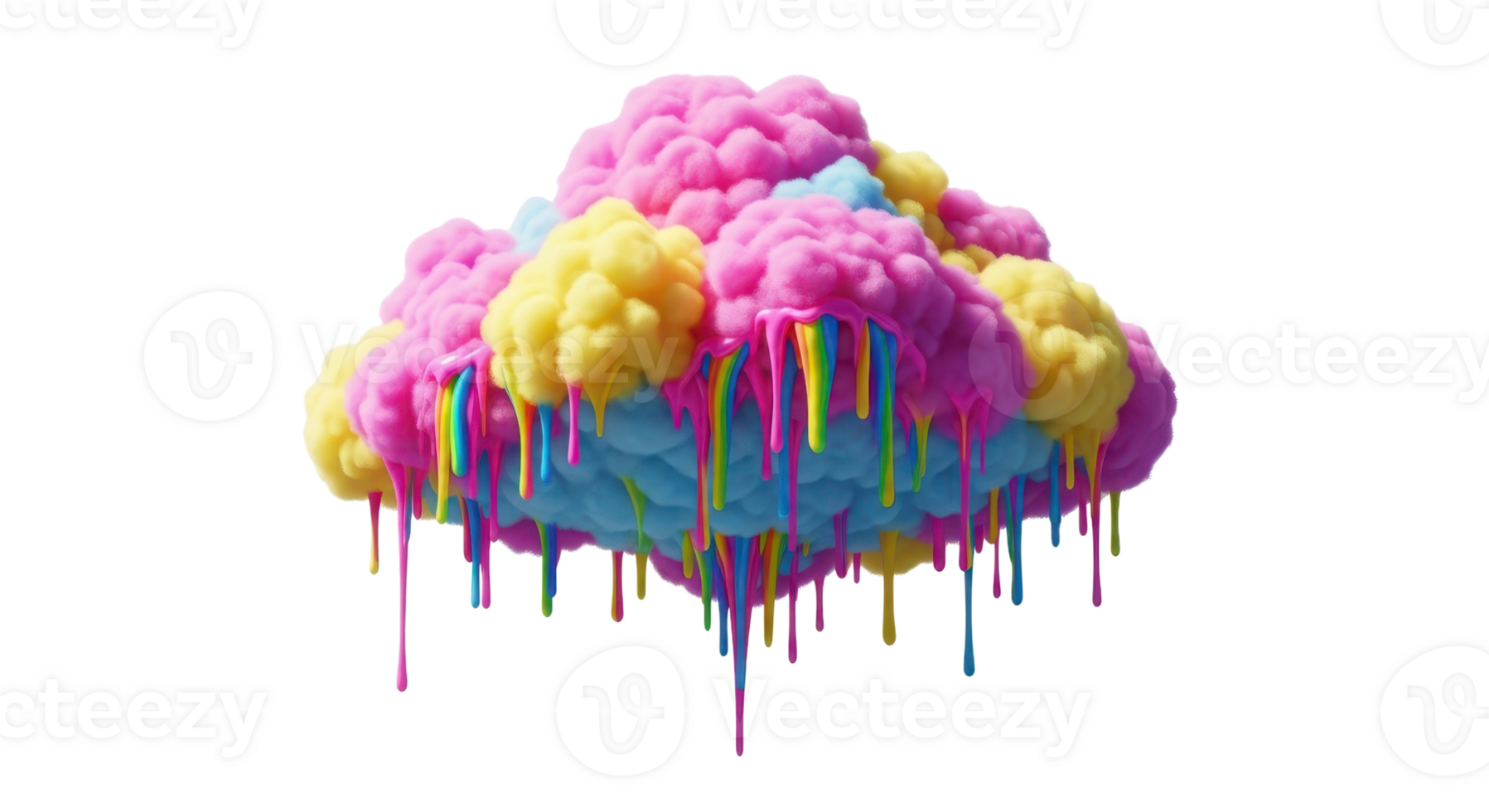 A colorful cloud with dripping paint is isolated on transparent background png