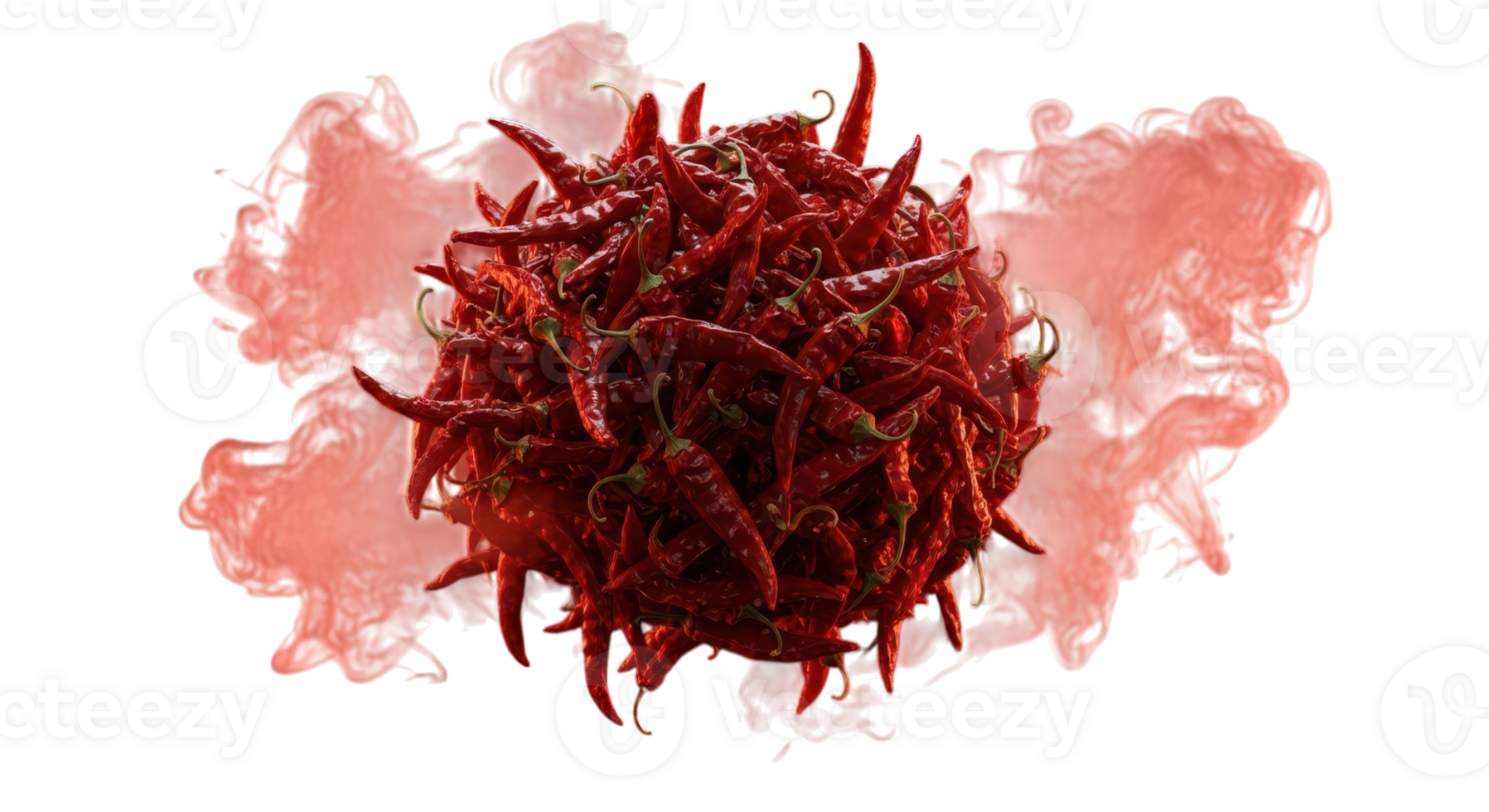 A pile of red chili peppers with smoke isolated on transparent background png
