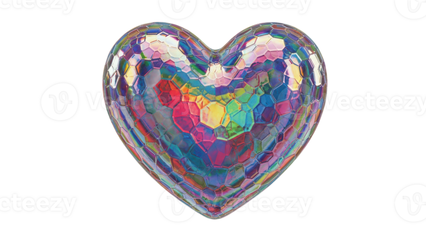 An iridescent heart with a mosaic pattern isolated on transparent background png