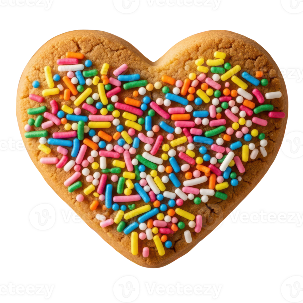 Heart shaped cookie with sprinkles isolated on transparent background png