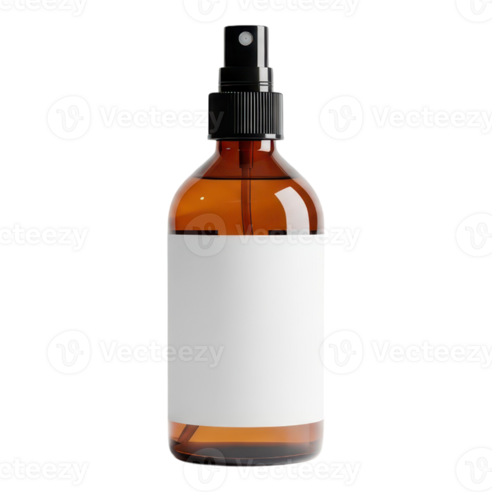 Amber glass spray bottle with blank label isolated on white isolated on transparent background png
