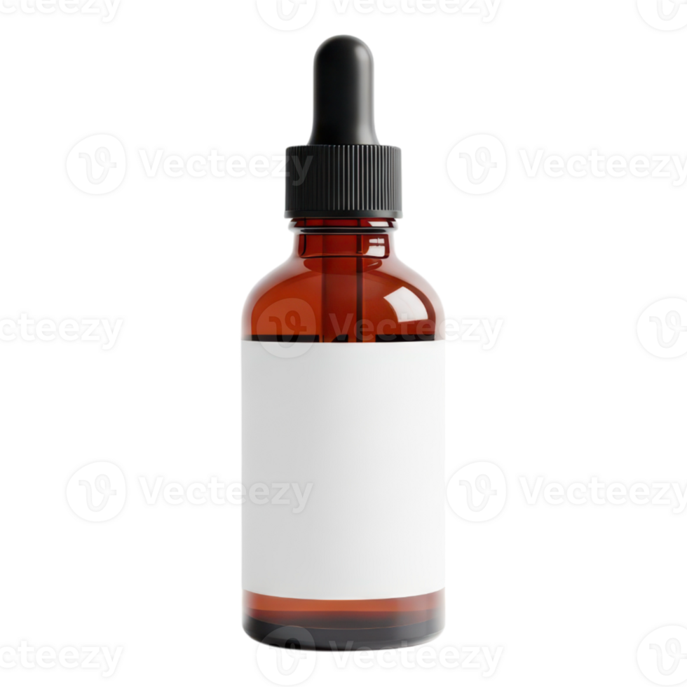 Amber glass dropper bottle with blank label isolated on white isolated on transparent background png