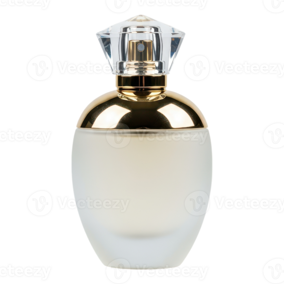 Elegant perfume bottle with gold accents isolated on transparent background png