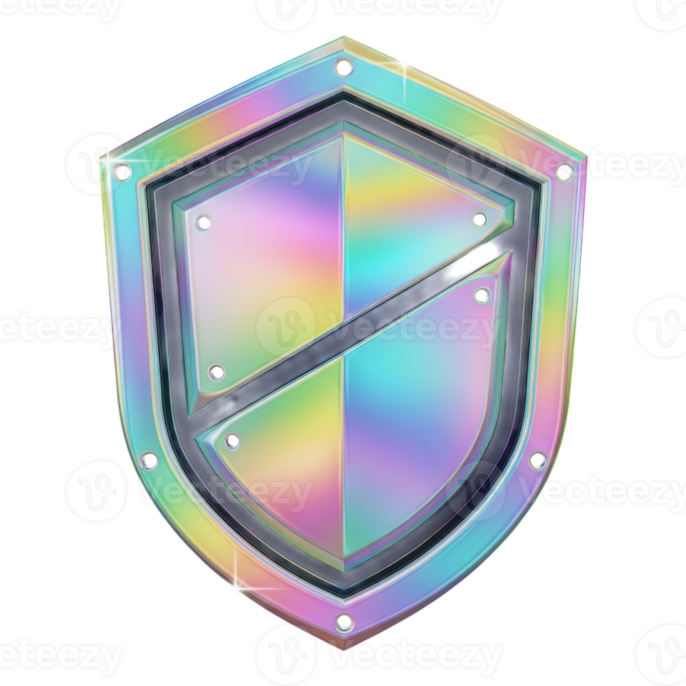 A holographic shield icon symbolizing digital security and protection isolated on transparent background png